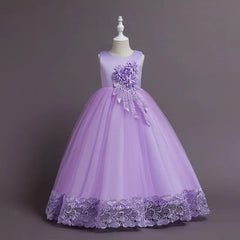  Showlu Fashion Store purple / 120 (5T) Summer Tulle Flower Girls Dress for Wedding Party Child Princess Pageant Long Gown Kids Dresses for Girls Formal Evening Clothes