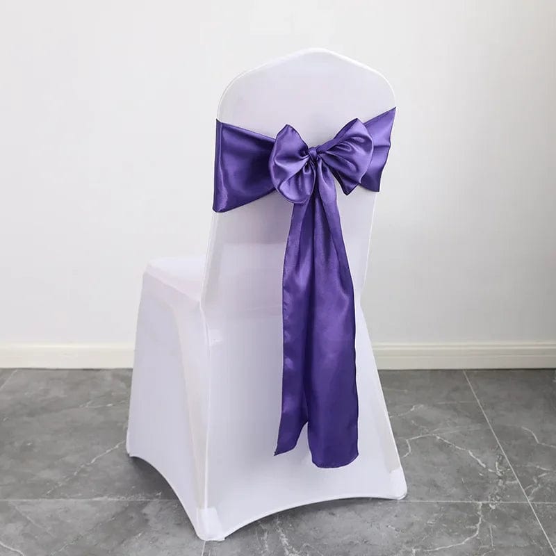  Showlu Fashion Store PURPLE / 15x270cm Colourful Satin Chair Sash Wedding Decoration Bow Tie Knot Band Birthday Party Hotel Show Shiny Colour Luxury Design