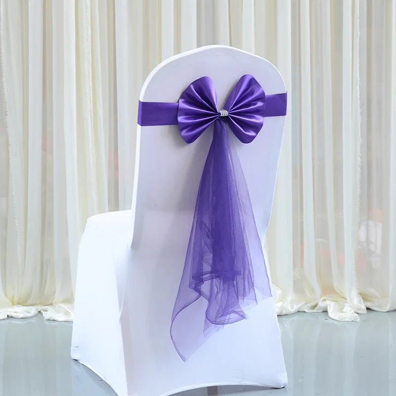 SHOWLU FASHION STORE Purple 1Pc Stretch Chair Sashes Wedding Sashe Chair Decoration Red Wine/Blue/Purple/Pink Chairs Bow Band Belt Ties For Weddings Banquet