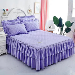  Showlu Fashion Store Purple / 3PCS 120x200cm Solid Color Elastic Thickened Velvet Bunk Mattress Protective Cover Bedding Non-Slip Breathable King Skirt Individual Pillowcase