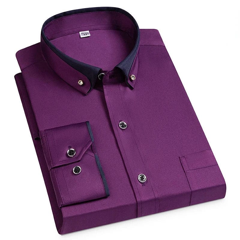 SHOWLU FASHION STORE purple / 41 is Asian Size XL For Men's Business Dress Shirts Male Formal Button-Down Social Collar Camisa Social Elastic Anti-wrinkle Casual Men Shirt Pocket