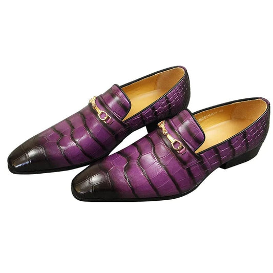  Showlu Fashion Store PURPLE / 43 Summer Metal Buckle Loafers for Male Daily Casual Fashion Leather Business Place High Quality Handmade Custom Slip-on Shoe Adult