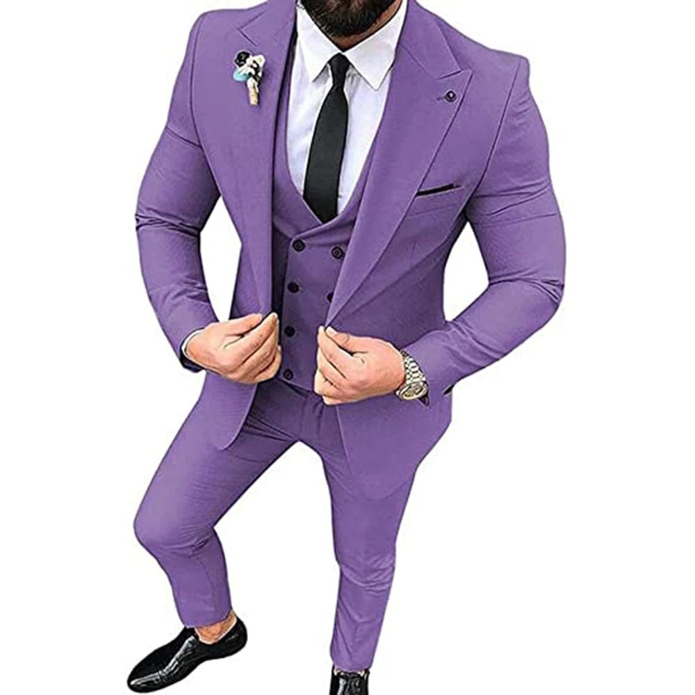 Showlu Fashion Store PURPLE / 5XL(EU60) / CHINA 2022 Men Suits for Wedding Party Business And Casual Suit Peak Lapel 3 Piece （Blazer + Vest + Pants）Slim Fit  Costume Homme