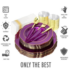  Showlu Fashion Store Purple 70pcs Disposable Party Tableware Transparent Purple Plastic Plate With Tableware Cup Napkin Combo Set Wedding God Day Party Supplies