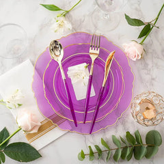  Showlu Fashion Store Purple 70pcs Disposable Party Tableware Transparent Purple Plastic Plate With Tableware Cup Napkin Combo Set Wedding God Day Party Supplies