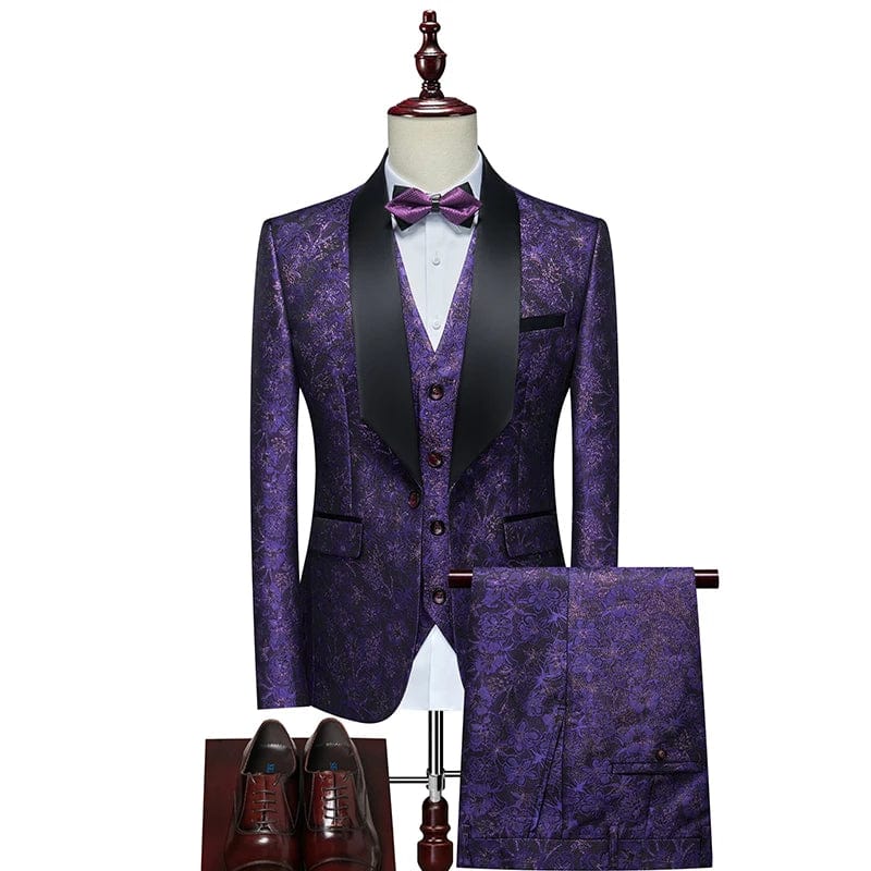 SHOWLU FASHION STORE purple / Asian M is Eur XS 2024 Men's Evening Dress Bridegroom Suit (suit + Vest + Trousers) British Wedding Business Casual Fashion Three-piece Set  M-6XL