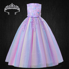  Showlu Fashion Store Purple Dress 1 / (3-4)T Formal Occasion Young Girl Tassel Rainbow Floral Long Elegant Bridesmaid Dresses Children's Graduation Party Ceremony Costumes