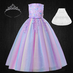  Showlu Fashion Store Purple Dress 2 / (3-4)T Formal Occasion Young Girl Tassel Rainbow Floral Long Elegant Bridesmaid Dresses Children's Graduation Party Ceremony Costumes