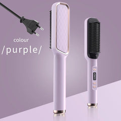  Showlu Fashion Store Purple EU Electric Hot Comb Multifunctional Straight Hair Straightener Comb Negative Ion Anti-Scalding Styling Tool Straightening Brush