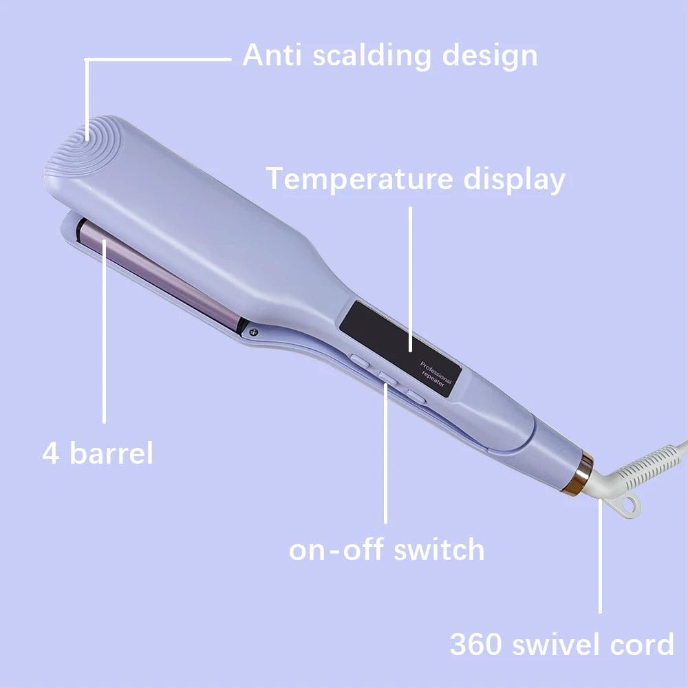  Showlu Fashion Store Purple Hair Wave Curling Iron 0.43 Inch 4 Barrel Waver Small Roller Hair Curler LED Display Ceramic Curly Crimped Hair Styling Tool