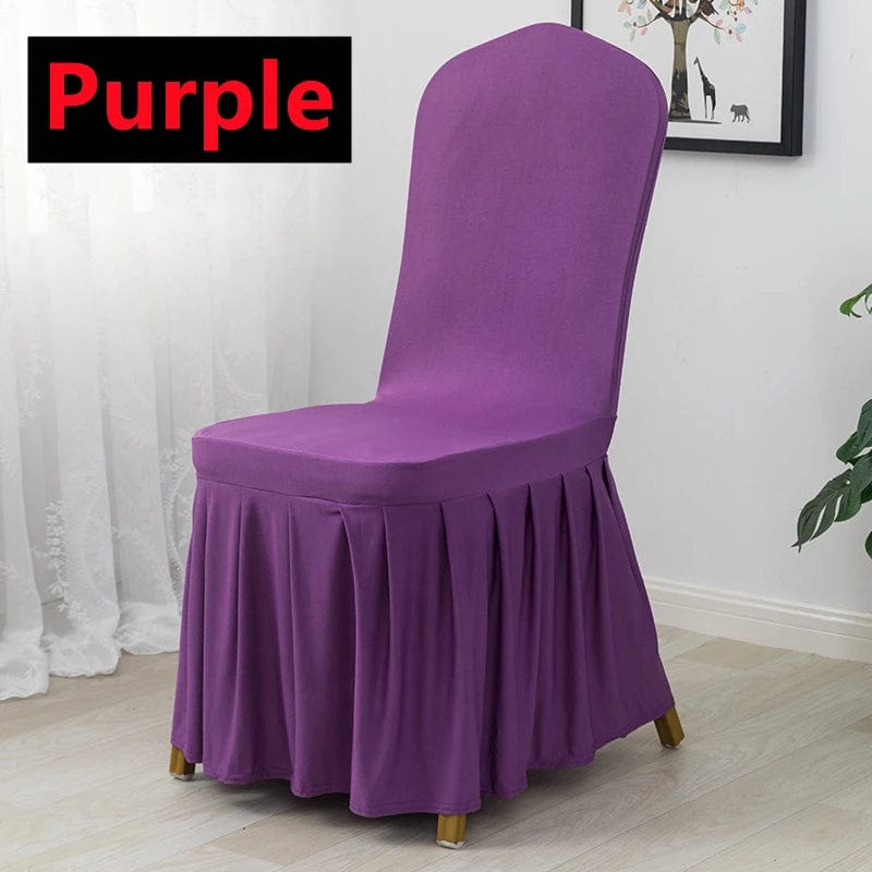  Showlu Fashion Store Purple Pleated Skirt Stretch Spandex Dining Chair Cover Removable Weddings Banquet Chair Protectors Party Hotel Washable Seat Covers