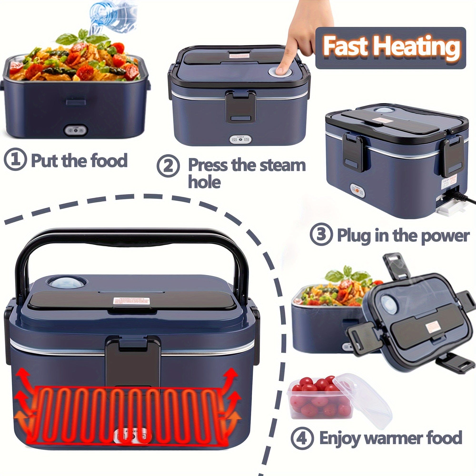 Showlu Fashion Store JIYALI portable food heater in military green, stainless steel lunch box with leak-proof container for car or home use.