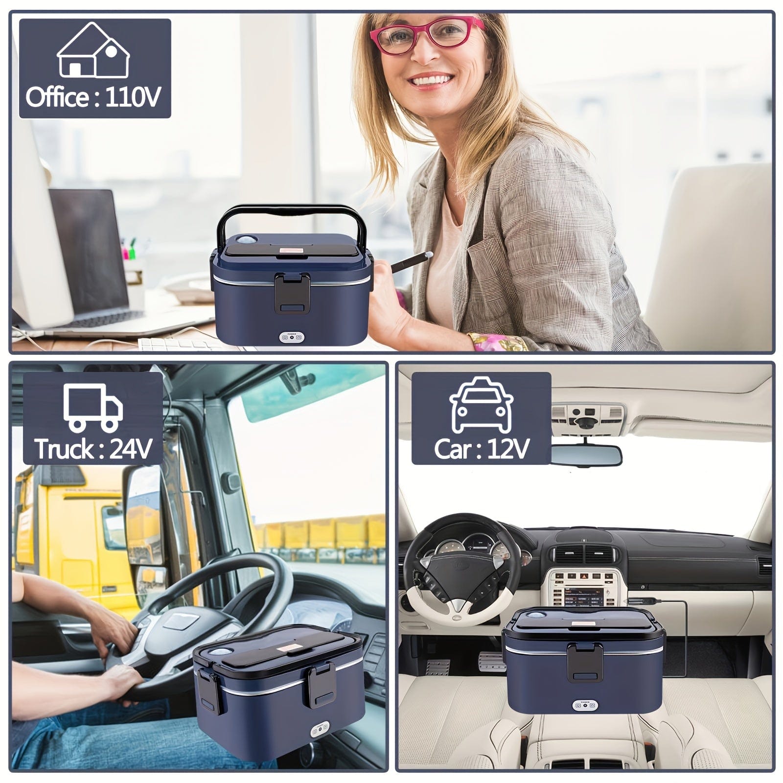 Showlu Fashion Store JIYALI portable food heater in military green with stainless steel container, ideal for car, home, and truck use.
