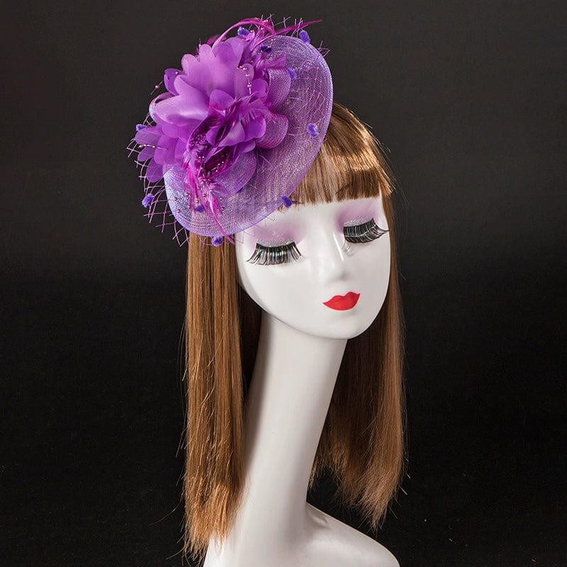  Showlu Fashion Store Purple Retro Photo Studio Photography Barrettes Billycock Feather Headwear