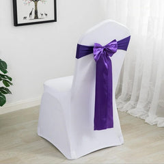  Showlu Fashion Store PURPLE Spandex Chair Sashes Wedding Ready Made Bow Tie Lycra Stretch Hotel Birthday Party Show Decoration On Sale Universal