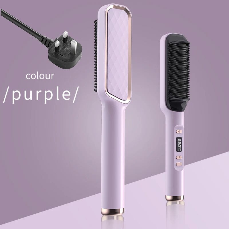  Showlu Fashion Store Purple UK Electric Hot Comb Multifunctional Straight Hair Straightener Comb Negative Ion Anti-Scalding Styling Tool Straightening Brush