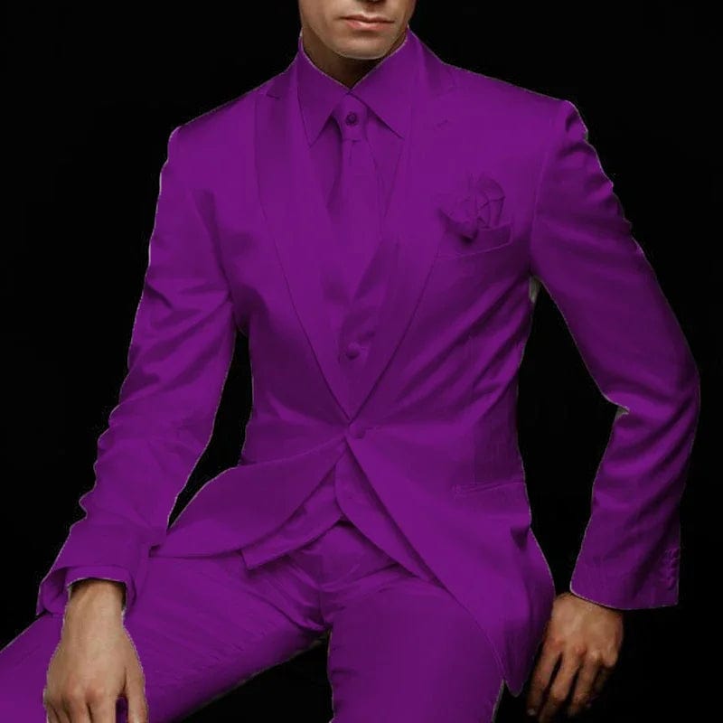 SHOWLU FASHION STORE PURPLE / XS (EU44 or US34) / CHINA Slim Fit Men Suit for Wedding Groom Tuxedos 3 Piece Custom Satin Male Fashion Set Jacket with Pants Vest Latest Style 2024