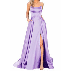 SHOWLU FASHION STORE Purple / XXL Sexy Spaghetti Strap Evening Stain Dresses Fashion Red Big Swing Front Slit Party Prom Dress Elegant Wedding Dresses Balls Gowns