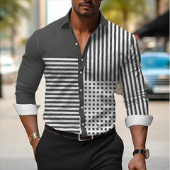  Showlu Fashion Store qcl141 / XXL Men's long sleeve lapel shirt, fashion business plaid, soft and comfortable, light casual jacket