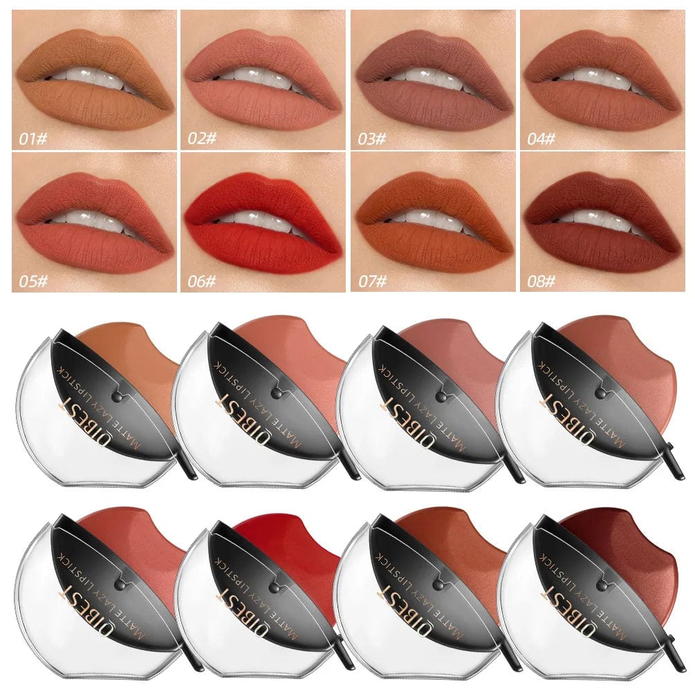  Showlu Fashion Store QIBEST Lip-shaped Lipstick Makeup Lazy Lipstick Velvet Matte Moisturizing Lip Gloss Waterproof Non-stick Cup Long Lasting Makeup