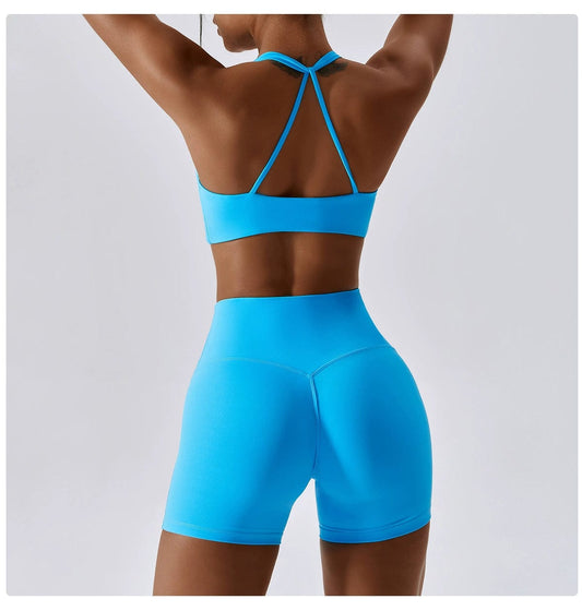  Showlu Fashion Store Quick-Drying Nude Feel Candy Color Yoga Suit Sexy Sports Running Fitness Clothes Suit Beauty Back Yoga Clothes Two-piece Set