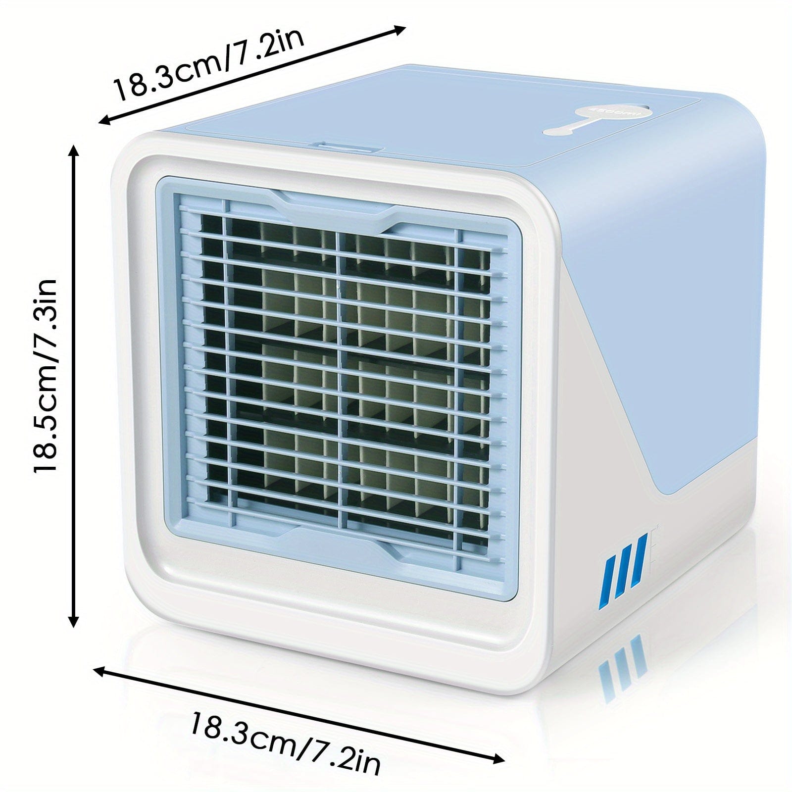 Showlu Fashion Store PmoYoKo portable air conditioner with 3-speed fan, LED lights, replaceable filter, and humidifier function.