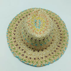  Showlu Fashion Store Raffia straw hat for women Bohemian colorful stitched straw hat ladies vacation sun hat beach summer vacation jazz hat panama