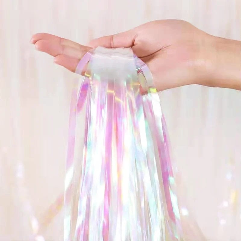 Showlu Fashion Store rainbow white / 2M drop 1M width Advanced Birthday Party Decorations Backdrop Wall Foil Tassel Fringe Curtain Kids Adult Photo Booth Baby Shower Party Supplies