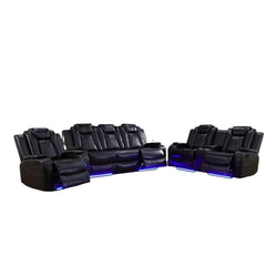 SHOWLU FASHION STORE Recliner Sofa Set with LED Lights,Leather Living Room Furniture Set with USB Port/Storage Console/Cup Holders,Reclining Sofa Set