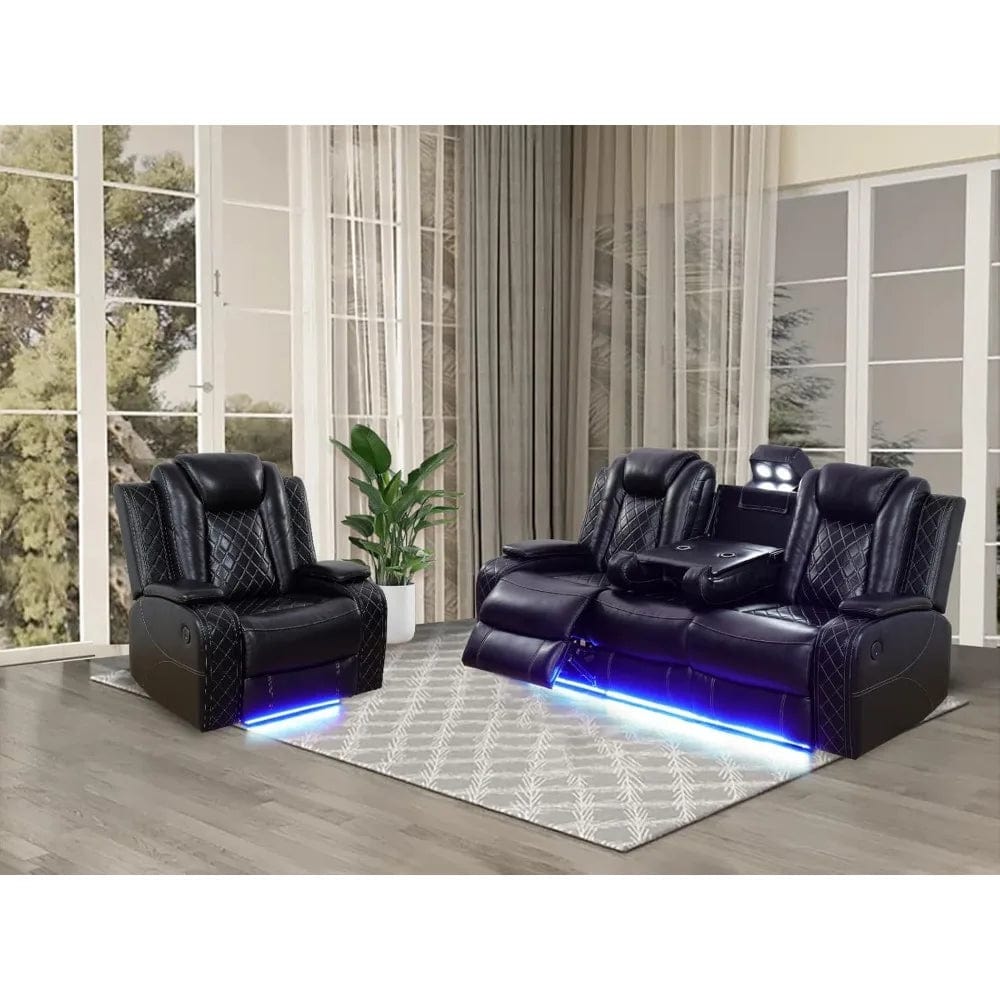 SHOWLU FASHION STORE Recliner Sofa Set with LED Lights,Leather Living Room Furniture Set with USB Port/Storage Console/Cup Holders,Reclining Sofa Set