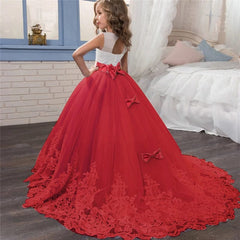  Showlu Fashion Store Red 03 / 5T Girls Princess Pageant Dress Long Bridesmaid Kids Prom Ball Gowns Children Wedding Party Flower Lace Dresses 5-14Years Vestido