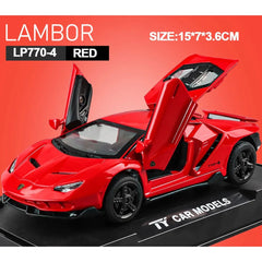 Showlu Fashion Store Red 1/32 Cars Toys Auto To Scale Lambor LP770 Diecast Model Cars Alloy Autos Toys Gift for Boys Pull Back Light Music Kids Car