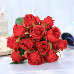 Showlu Fashion Store red 12 Heads Wedding Bouquet White Green Rose Artificial Bridal Bouquet Blue Wedding Accessories Bridesmaids Flower Mariage Supplies