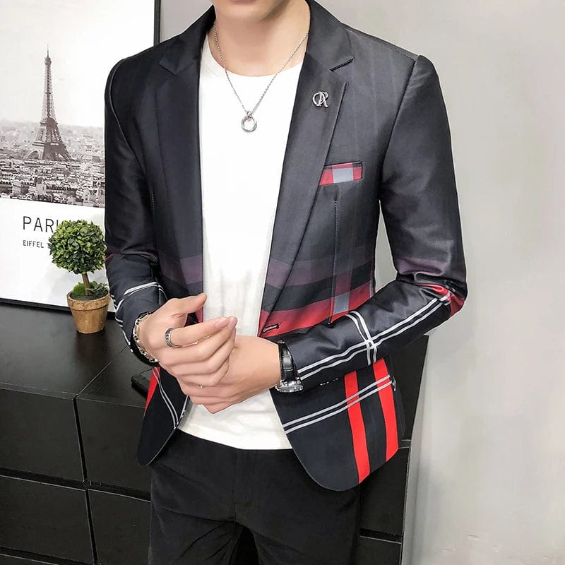 SHOWLU FASHION STORE Red 2112 / S ( 160cm 40-48kg ) Blazer Men Boutique Fashion Plaid Men's Slim Casual Suit Jacket Male Ball Social Blazer Suit Coat Host Clothing