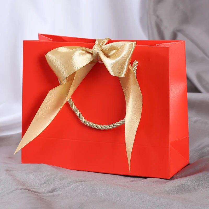 SHOWLU FASHION STORE Red / 35x30x10cm / 10pcs Wholesale Paper Gift Bags with Ribbon Bow Recycled Wedding Shopping Bags with Handles Clothing Cosmetic Jewelry Packaging Bags