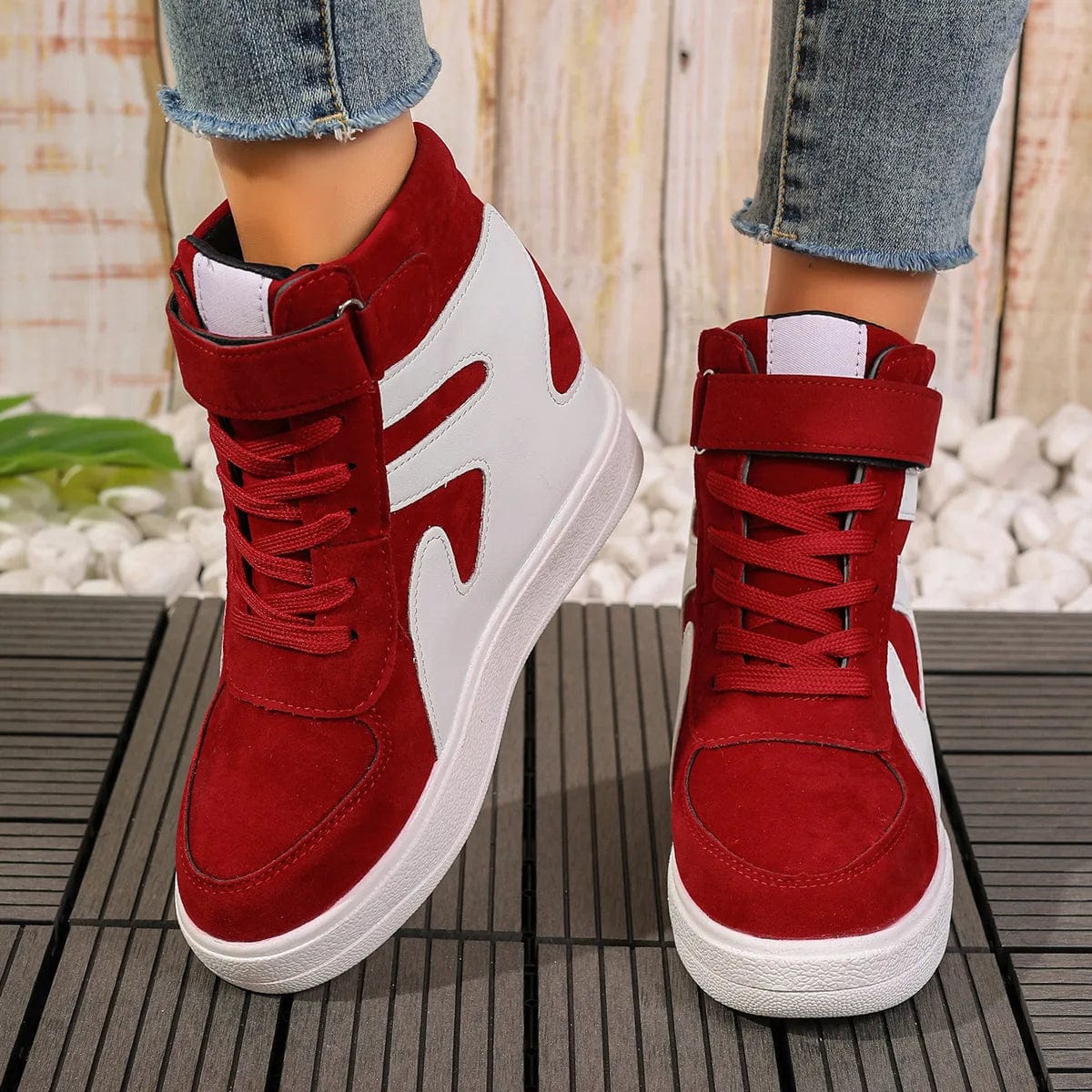 SHOWLU FASHION STORE Red / 36 red sneakers women Black Platform Vulcanize Shoes Women High top Platform Sneakers women Casual Wedges shoes Womens Shoes autumn