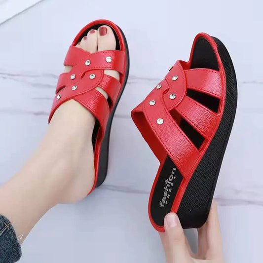  Showlu Fashion Store Red / 36 Shoes for Women Summer Women High Heel Slippers Thick Bottom Fashion Home Non-slip Mother Shoes Women Sandals Slippers Women