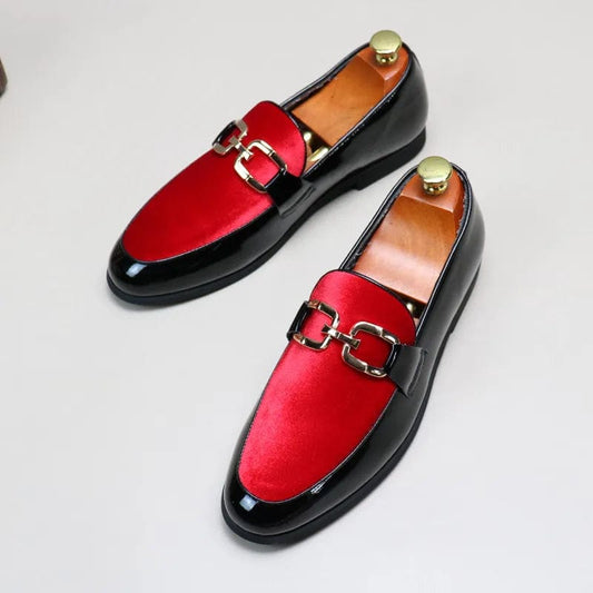  Showlu Fashion Store Red / 43 (US 9.5) Men's Casual Leather Shoes Mens Fashion Patchwork Party Wedding Loafers Moccasins Men Slip-on Light Comfortable Driving Flats