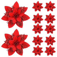 Showlu Fashion Store Red 5pcs Glitter Pink Christmas Flowers Xmas Tree 14cm Artifical Flower Ornaments 2023 Merry Christmas Decoration For Home New Year