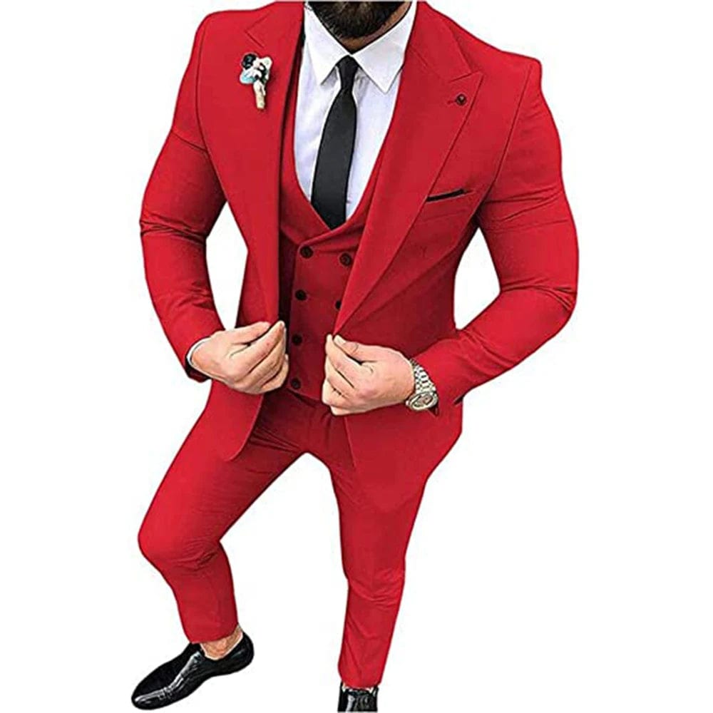 Showlu Fashion Store Red / 5XL(EU60) / CHINA 2022 Men Suits for Wedding Party Business And Casual Suit Peak Lapel 3 Piece （Blazer + Vest + Pants）Slim Fit  Costume Homme