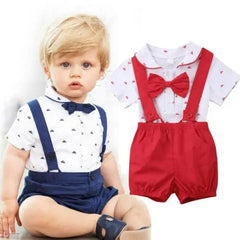 Showlu Fashion Store Red / 6M 2PCS Infant Baby Boy Clothes Romper Jumpsuit+Pants Shorts Outfit Set