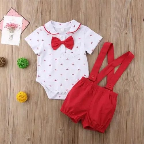 Showlu Fashion Store Red / 6M 2PCS Infant Baby Boy Clothes Romper Jumpsuit+Pants Shorts Outfit Set