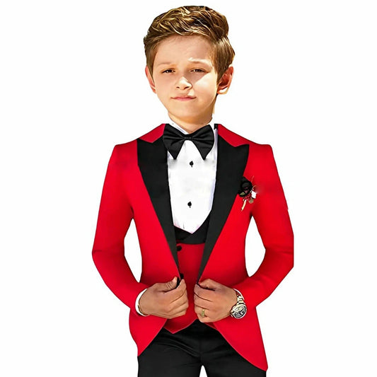  Showlu Fashion Store red / 6T Formal Pink Boys Suit Jacket Pants Vest 3 Piece Wedding Tuxedo for Kids Peaked Lapel Blazer Set Fashion Clothes Child