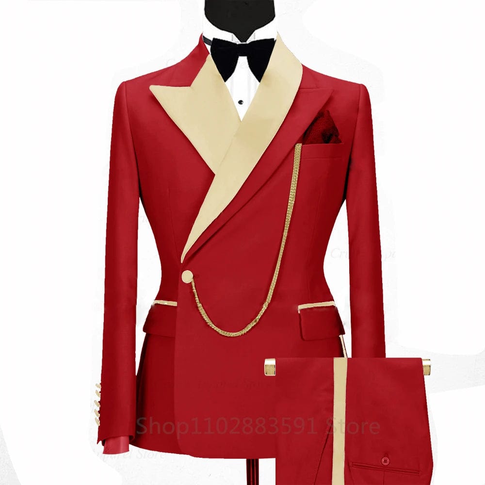 SHOWLU FASHION STORE Red / 6XL(EU62 or US52) Luxury Fashion Men Suits Slim fit Business Shiny Lapel Blazer 2 Pieces Evening Dinner Wedding Tuxedos Custom Jacket Pants Set