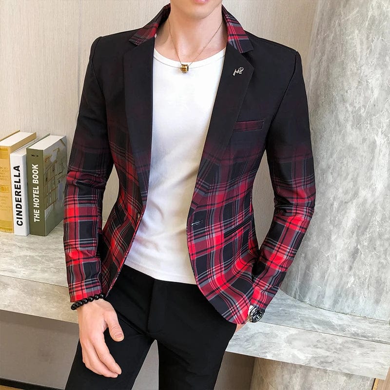 SHOWLU FASHION STORE Red 8026 / M (165cm 49-54kg) Blazer Men Boutique Fashion Plaid Men's Slim Casual Suit Jacket Male Ball Social Blazer Suit Coat Host Clothing