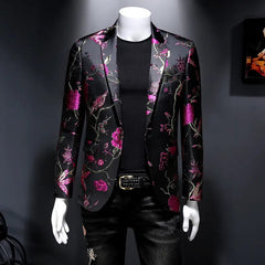  Showlu Fashion Store Red / Asia M 45-53KG / CHINA New Vintage Luxury Jacquard Blazers Men 2022 New Flower Slim Fit Blazer Jacket Hommes Wedding Club Party Dress Singers Costumes