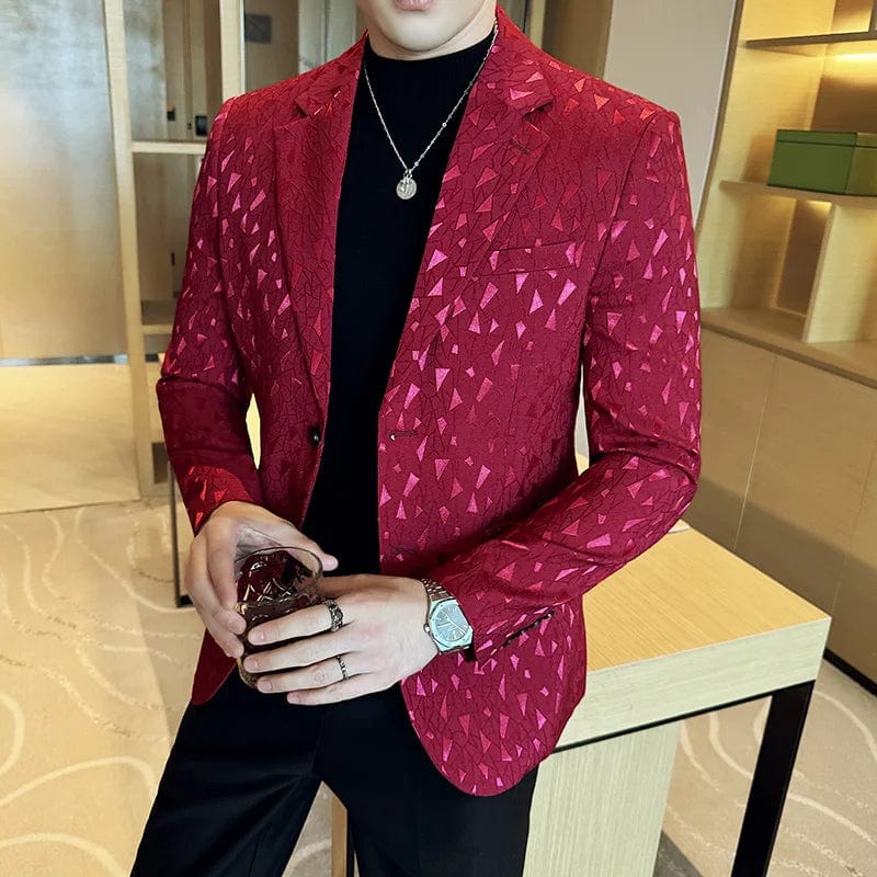 SHOWLU FASHION STORE Red / Asia XL 61-67kg New British Style Korean Style Suit Jacket Business Formal Slim Fit Fashionable Printed Jacket Social Ball Groom Tailcoat Blazer