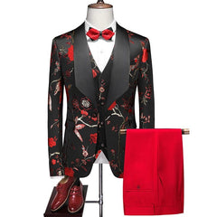 SHOWLU FASHION STORE Red / Asian M  (EU XXS) ( Jacket + Trousers + Vest ) Men Luxury Wedding Suit 3 Piece Single Button Slim Fashion Dress Male Prom Party Tuxedo Sets