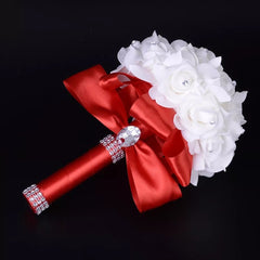 Showlu Fashion Store Red Bridal Bridesmaid Wedding Bouquet 12 Colors Roses Artificial Holding Flowers Mariage Bouquet Wedding Accessories