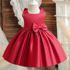 SHOWLU FASHION STORE Red Dress / 9-12M Toddler Baby Girls Summer Big Bow Baptism Dresses for Birthday Party Wedding Dress Children Costumes Princess Fluffy Prom Gown